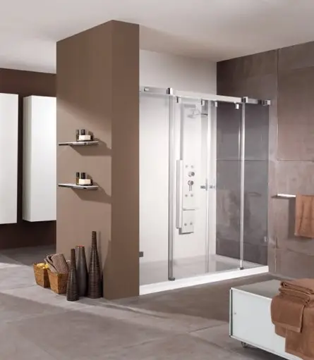 Huppe Vista Pure Drzwi bezramowe suwane 2-częściowe ze stałymi segmentami do wnęki - na wymiar chrom/chrom Szkło Sand Plus Anti-Plaque VR0029C91316