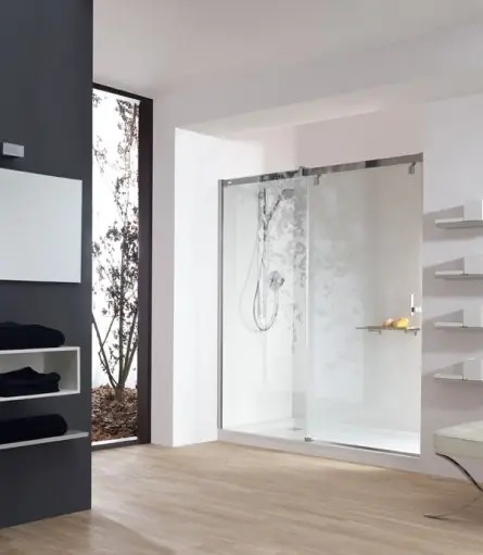 Huppe Vista Pure Drzwi prysznicowe suwane 1-częściowe ze stałym segmentem do wnęki - Mocowanie prawe 120/200 chrom/chrom Szkło przezroczyste VT0410C91321