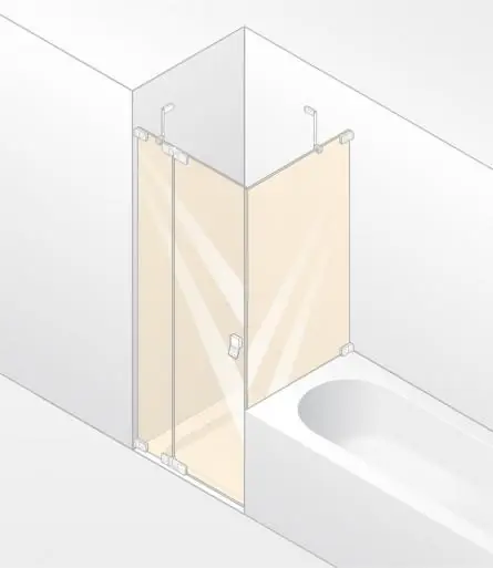 Huppe Studio Berlin Pure Kabina prysznicowa bazramowa drzwi skrzydłowe ze stałym segmentem i krótką ścianką na wannie Mocowanie lewe na wymiar chrom eloxal Szkło Karo Anti Plaque B