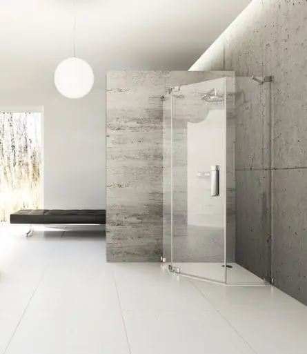 Huppe Studio Berlin Pure Kabina prysznicowa bezramowa drzwi skrzydłowe ze stałymi segmentami, 1 częściowe Mocowanie prawe na wymiar biały Szkło przezroczyste BR4509G321
