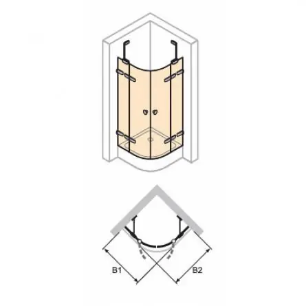 Huppe Enjoy Pure Drzwi skrzydłowe ze stałymi segmentami, 2-częściowe, promień 50 , wykonanie na wymiar - Szkło Bubbles Anti-Plaque 4R1580.092.377