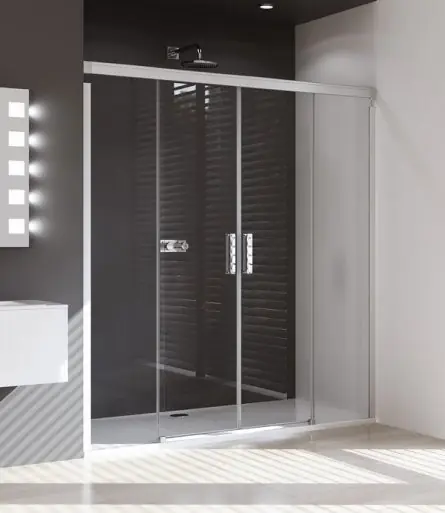 Huppe Design Pure Drzwi prysznicowe suwane 2-częściowe ze stałymi segmentami - 180/200 Chrom eloxal/czarny Szkło przezroczyste 8P0506.H23.321