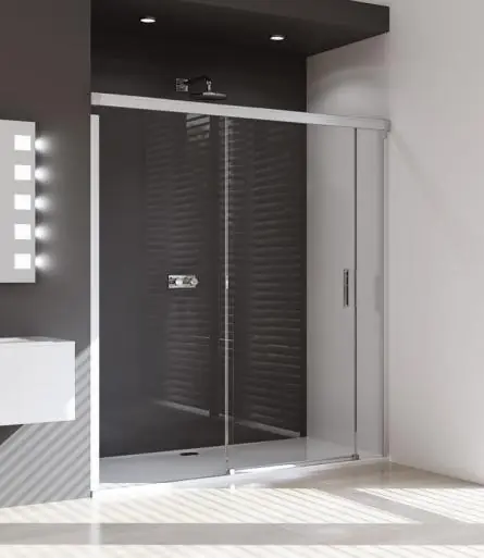 Huppe Design Pure Drzwi prysznicowe suwane ze stałym segementem i częścią boczną - Mocowanie prawe 170/200 Chrom eloxal/czarny Szkło przezroczyste Anti-Plaque 8P0405.H23.322