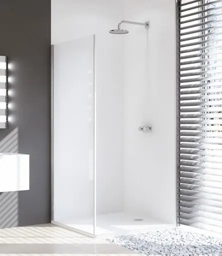 Huppe Design Pure Ścianka prysznicowa boczna do drzwi suwanych 1-częściowych ze stałym segmentem - Mocowanie prawe 100/200 srebrny matowy Szkło przezroczyste 8P2808.087.321