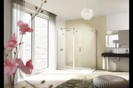 Huppe Design Elegance Drzwi skrzydłowe ze stałym segmentem do rozwiązań Walk-in - 130/200 srebrny matowy Szkło Sand Plus 8E1201.087.315