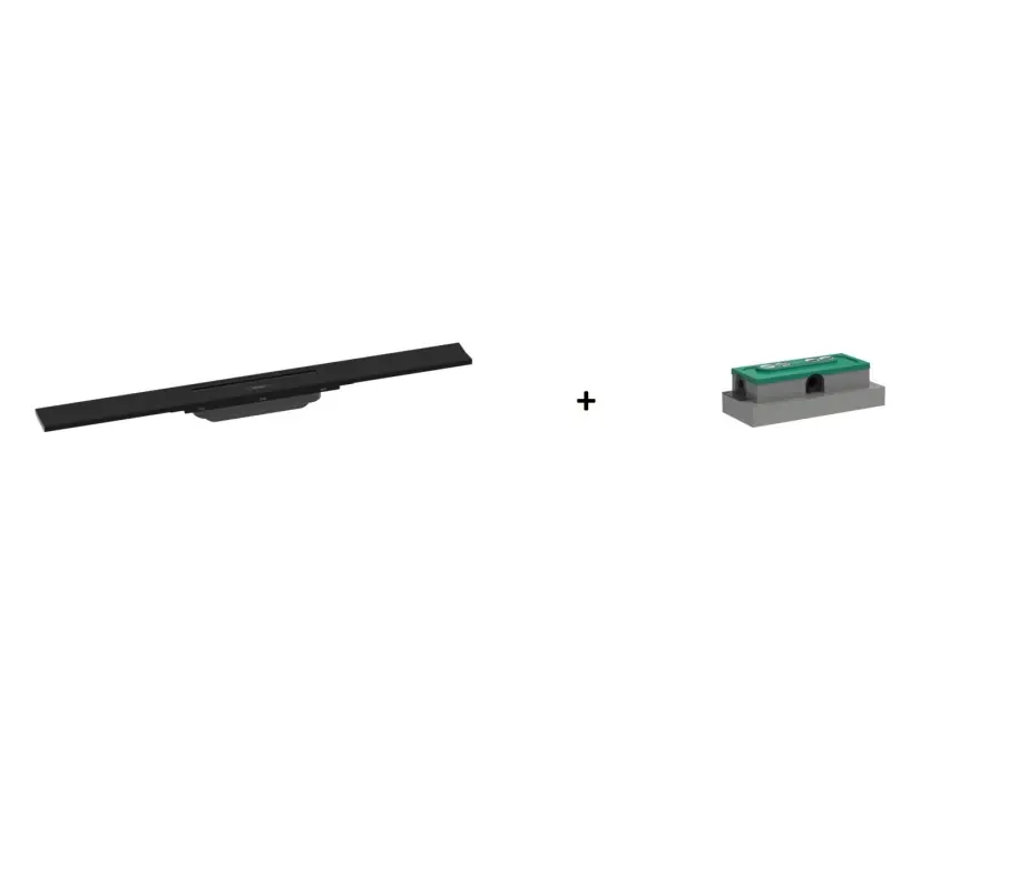 Hansgrohe RainDrain Flex Odpływ liniowy 80 cm czarny mat + uBox Universal Zestaw podstawowy do odpływu liniowego montaż płaski 56044670+01000180