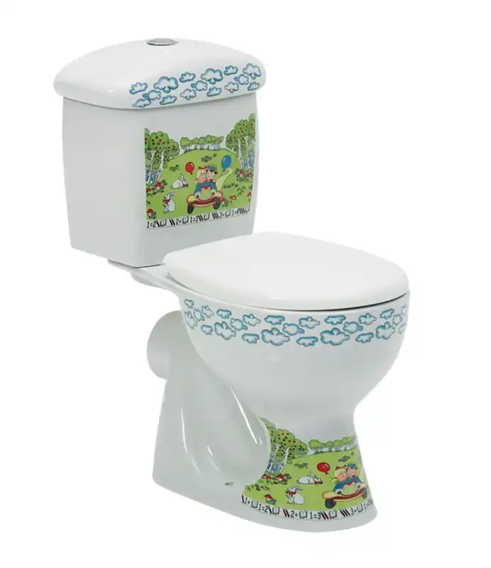 Cerastyle Happy Zestaw Toaleta WC stojąca kompakt z kołnierzem dziecięca + spłuczka + deska biała 08100-PW