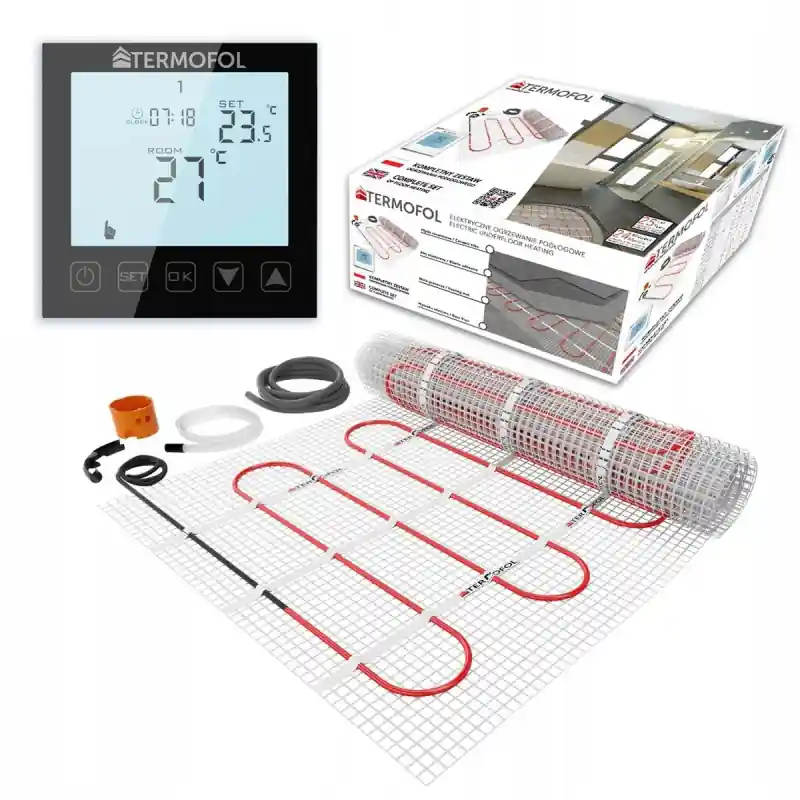 Termofol Zestaw Mata grzewcza 15 m2 2250 W z termoregulatorem TF-H1 czarny TF-HM-150.150.H1.BLACK