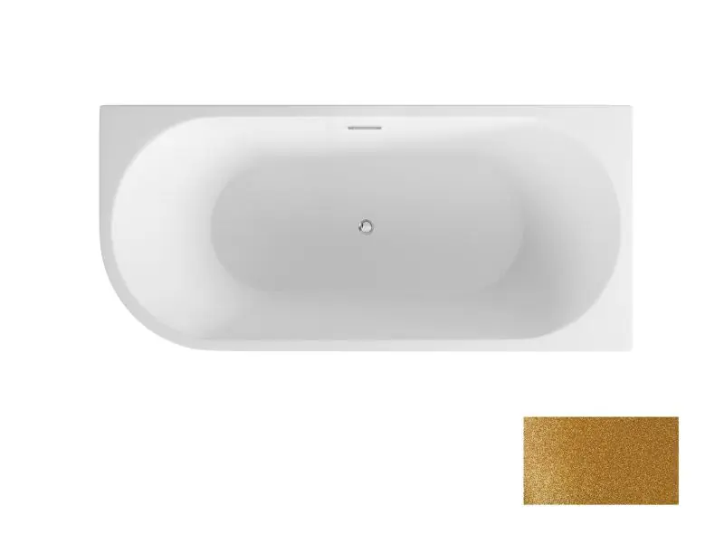Besco Zoya Glam Wanna wolnostojąca przyścienna 150x75 cm prawa biały połysk/złoty + syfon z przelewem chrom WA-150-ZPZL