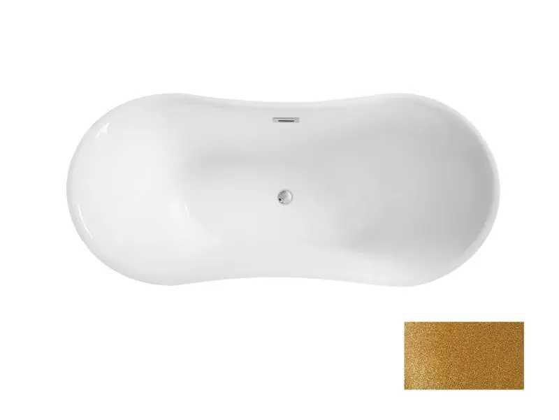 Besco Amber Glam Wanna wolnostojąca 170x80 cm biały połysk/złoty + maskownica syfonu z przelewem czarna WA-170-AZC