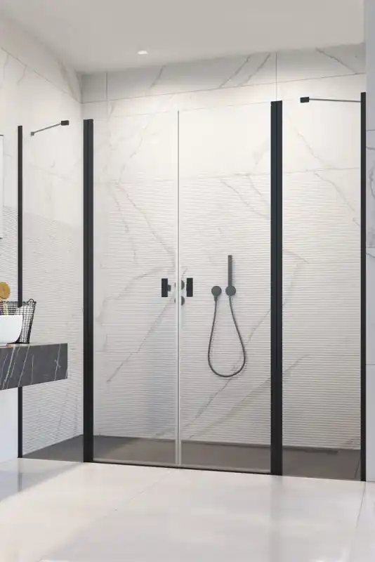 Radaway NES Black DWD II Drzwi prysznicowe wahadłowe 103x200 cm profile czarne szkło przejrzyste 10037103-54-01