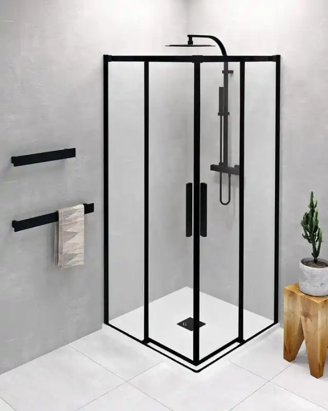 Polysan Altis Line Black Kabina prysznicowa kwadratowa 100x100x200 cm drzwi przesuwne profile czarny mat szkło czyste AL1512BAL1512B