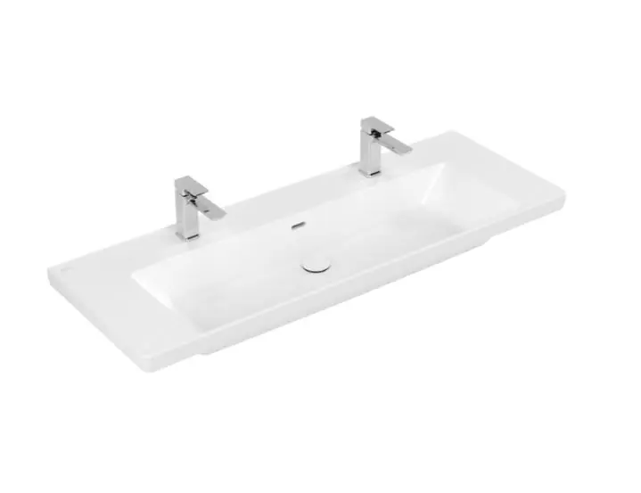 Villeroy & Boch Subway 3.0 Umywalka meblowa 130x47,5 cm podwójna z przelewem dwa otwory na baterię biały mat z powłoką CeramicPlus 4A70D4RW