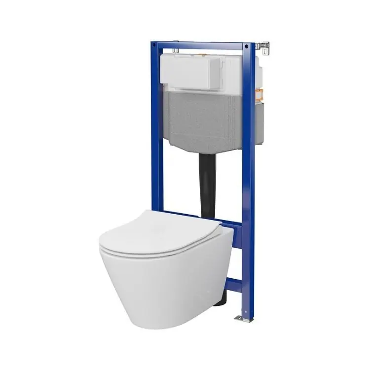 Cersanit Aqua City Oval Zestaw Toaleta WC StreamOn Vortex bez kołnierza spłukiwanie wirowe + deska wolnoopadająca biały + stelaż mechaniczny S701-888