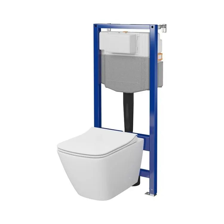 Cersanit Aqua City Square Zestaw Toaleta WC StreamOn Vortex bez kołnierza spłukiwanie wirowe + deska wolnoopadająca biały + stelaż pneumatyczny S701-891
