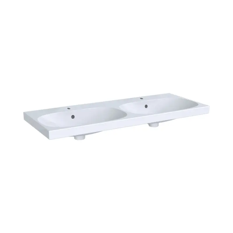 Geberit Acanto Umywalka wisząca lub meblowa 120x48 cm podwójna z 2 otworami na baterie biały z powłoką KeraTect 500.627.01.8