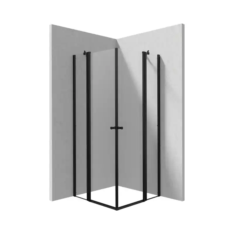 Deante Kerria Plus Kabina kwadratowa 80x80x200 cm drzwi uchylne profile czarny mat szkło przejrzyste KKNNU08U08