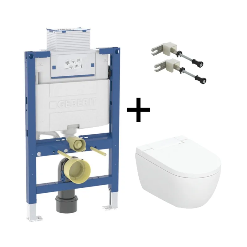 Geberit AquaClean Alba Zestaw Toaleta WC myjąca TurboFlush bez kołnierza biała + deska wolnoopadająca z powłoką KeraTect + stelaż niski + wsporniki 146350011 + 111003002 + 111815001