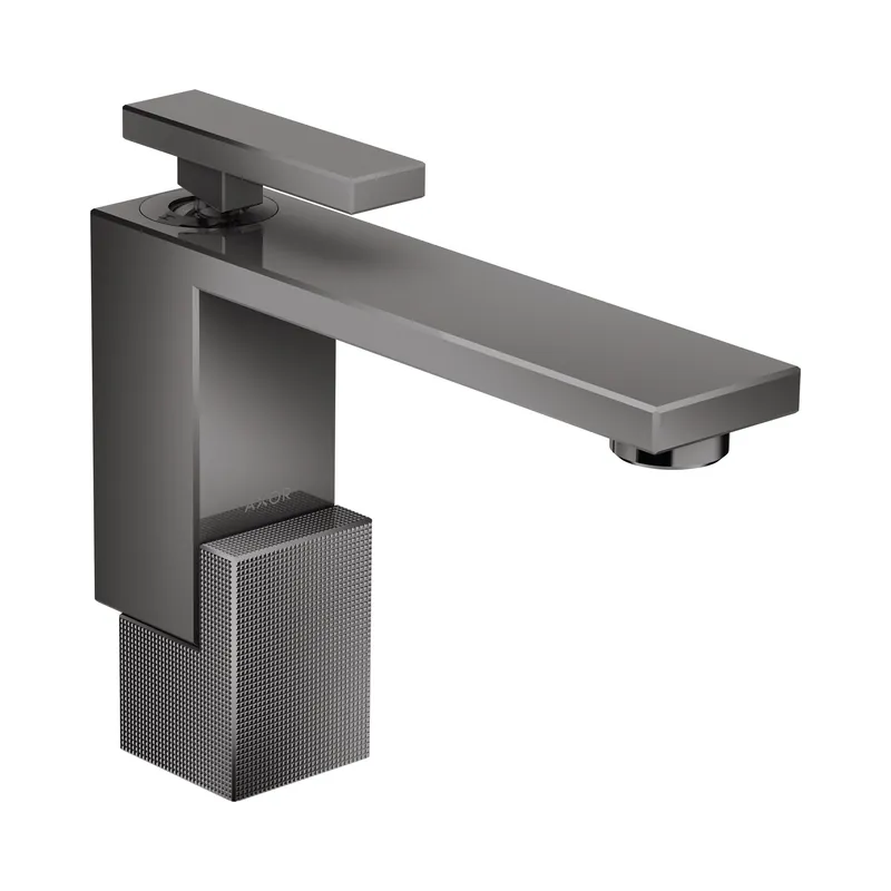 Axor Edge Bateria umywalkowa 130 z korkiem klik klak szlif diamentowy czarny chrom polerowany 46011330