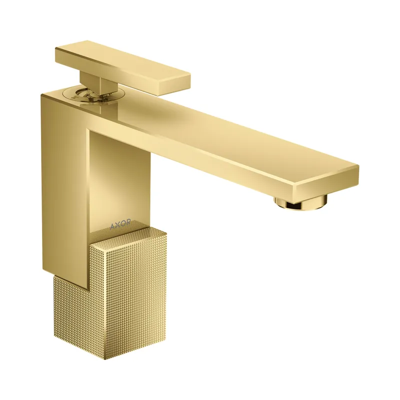 Axor Edge Bateria umywalkowa 130 z korkiem klik klak szlif diamentowy złoty optyczny polerowany 46011990
