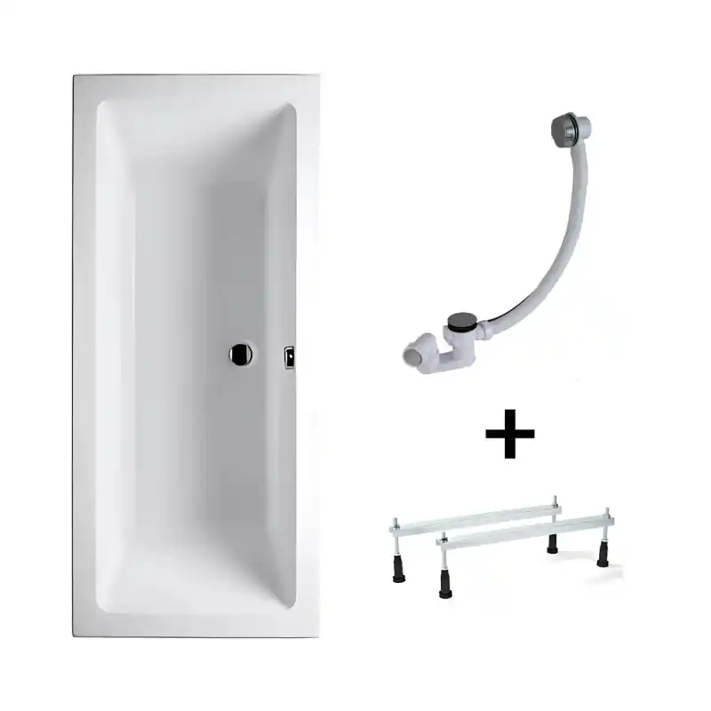 Riho Lusso Zestaw Wanna prostokątna 180x90 cm z syfonem AMC70 i nóżkami biała B026001005+560100210+207095