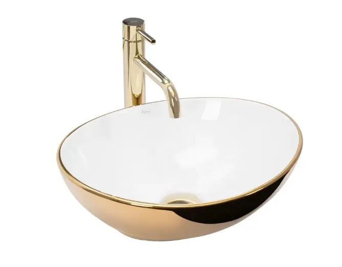 Rea Sofia Gold Umywalka nablatowa 40,5x33,5 cm biała/złota REA-U0456