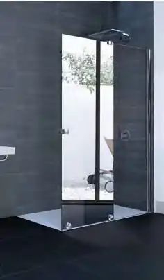 Huppe Xtensa Pure Walk-in częściowo w ramie 4-kąt Drzwi prysznicowe przesuwne 1-częściowe ze stałym segmentem 180,1-200x200,1-220 cm lewe mocowanie wykonanie na wymiar profile czarne black edition szkło lustrzane XT0183.123.380