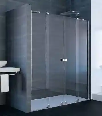 Huppe Xtensa Pure 4-kąt Drzwi prysznicowe przesuwne 2-częściowe z 2 stałymi segmentami 140-180x120-200 cm, wykonanie na wymiar, profile czarne black edition, szkło lustrzane Anti-Plaque XT1080.123.381