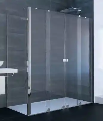 Huppe Xtensa Pure 4-kąt Ścianka boczna do drzwi przesuwnych 2-częściowych z 2 stałymi segmentami 20-110x120-200 cm wykonanie na wymiar profile srebrny połysk szkło brązowe Anti-Plaque XT1880.069.378