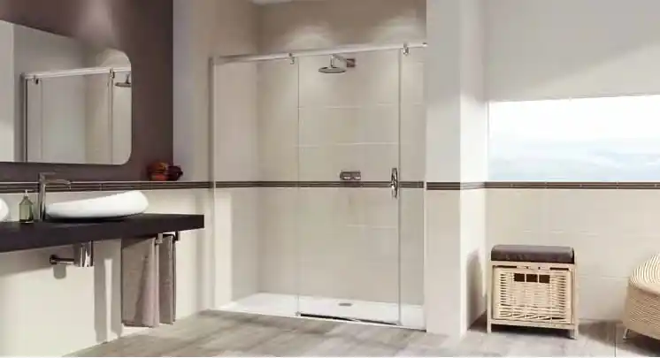 Huppe Aura Elegance 4-kąt Drzwi suwane ze stałym segmentem i częścią boczną 170x200 cm profile chrom eloxal szkło sand plus 401805.092.315