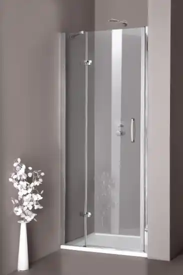Huppe Aura Elegance 4-kąt Drzwi skrzydłowe ze stałym segmentem do wnęki o wysokości 160-200 cm, mocowanie lewe, wykonanie na wymiar, profile białe, szkło przezroczyste Anti-Plaque 400180.055.322