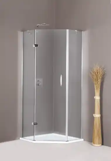 Huppe Aura Elegance 5-kąt Drzwi skrzydłowe ze stałymi segmentami, 1-częściowe o wysokości 160-200 cm 90x90, mocowanie lewe, wykonanie na wymiar, profile srebrne matowe, szkło przezroczyste 400980.087.321