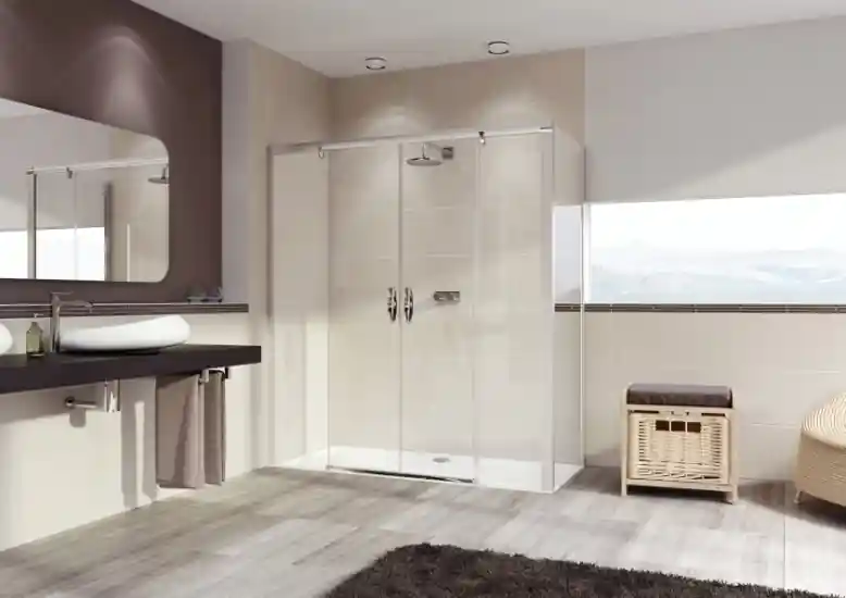 Huppe Aura Elegance 4-kąt Ścianka boczna do drzwi suwanych 1-częściowych ze stałym segmentem o wysokości 50-200 cm na wannę, z wieszakiem na ręcznik, wykonanie na wymiar, profile białe, szkło przezroczyste Anti-Plaque 401681.055.322.T99