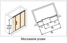 Huppe Aura Elegance 4-kąt Drzwi suwane ze stałym segmentem i częścią boczną o wysokości 120-200 cm do ścianki bocznej, mocowanie prawe, wykonanie na wymiar, profile srebrne matowe, szkło przezroczyste Anti-Plaque 40198B.087.322