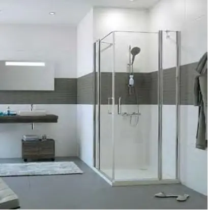 Huppe Classics 2 4-kąt Wejście narożnikowe drzwi skrzydłowe ze stałymi segmentami 90x90x190 cm profile srebrne matowe szkło privatima Anti-Plaque C23002087375