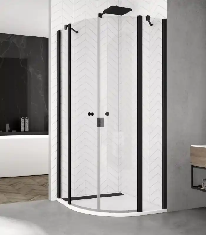 Ronal Sanswiss Solino Black SOR 55 Kabina prysznicowa półokrągła 80x80x200 cm drzwi wahadłowe profile czarny mat szkło przezroczyste Aquaperle SOR550800607