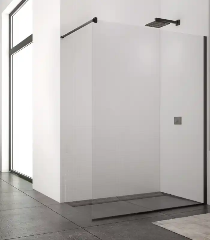 Ronal Sanswiss Easy Black Ścianka prysznicowa Walk-in 130x200 cm profile czarny mat szkło przezroczyste Aquaperle STR4P1300607