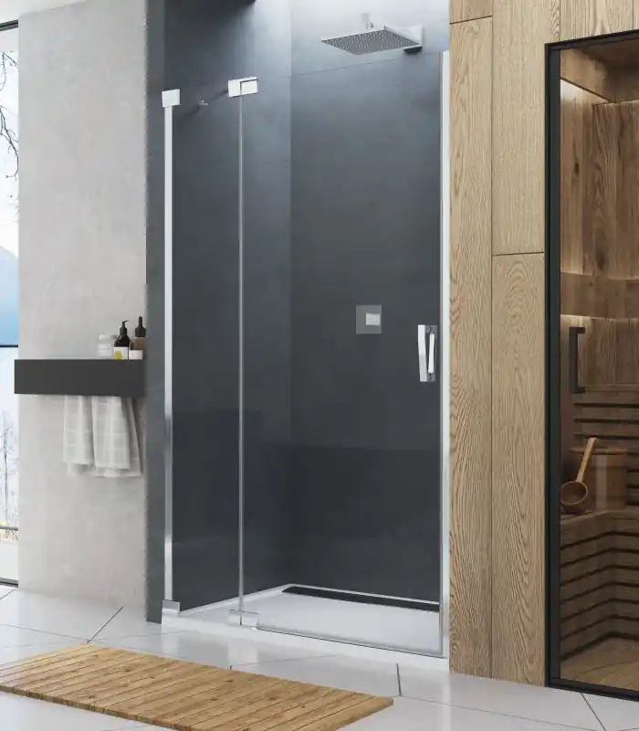 Ronal Sanswiss Cadura CA13 G Drzwi prysznicowe wahadłowe 140x200 cm z elementem stałym lewe profile srebrny połysk szkło przezroczyste Aquaperle CA13G1405007