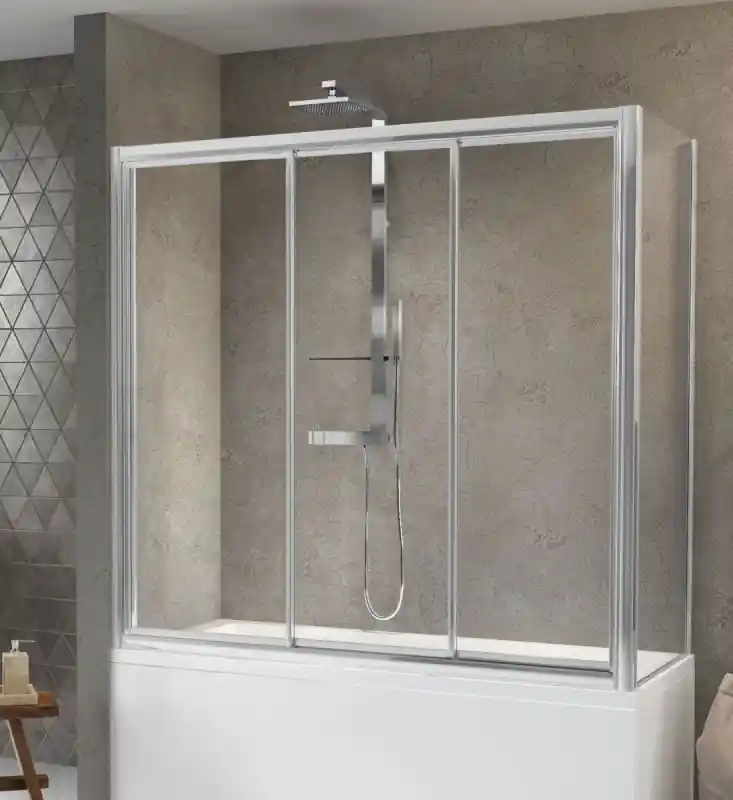 Novellini Aurora 3PV4 Parawan trzyczęściowy przesuwny 144-150x150 cm profile białe szkło przezroczyste AURORA3PV144-1A