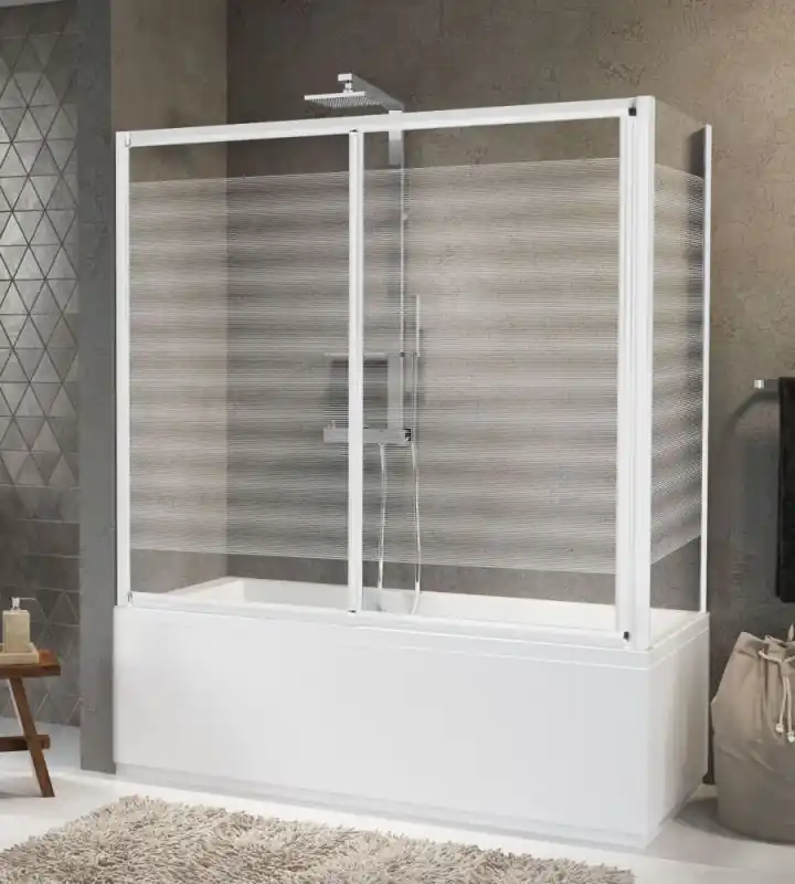 Novellini Aurora 2PV4 Parawan dwuczęściowy przesuwny 144-150x150 cm profile białe szkło przezroczyste AURORA2PV144-1A