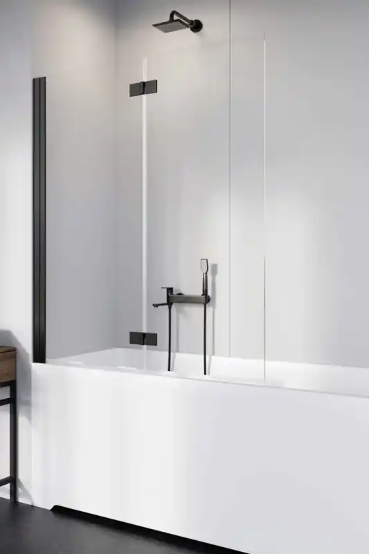 Radaway Nes Black PND I Parawan składany dwuczęściowy 100x150 cm lewy profile czarne szkło przezroczyste 10010100-54-01L