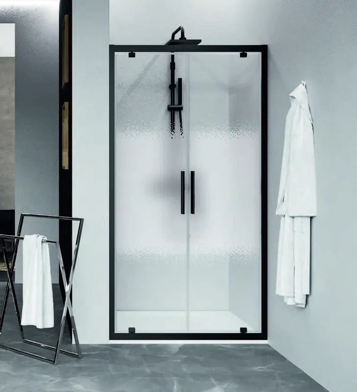 Novellini Kuadra Black 2.0 2B Drzwi skrzydłowe do wnęki 77-81x200 cm szkło przezroczyste profile czarne K22B77-1H