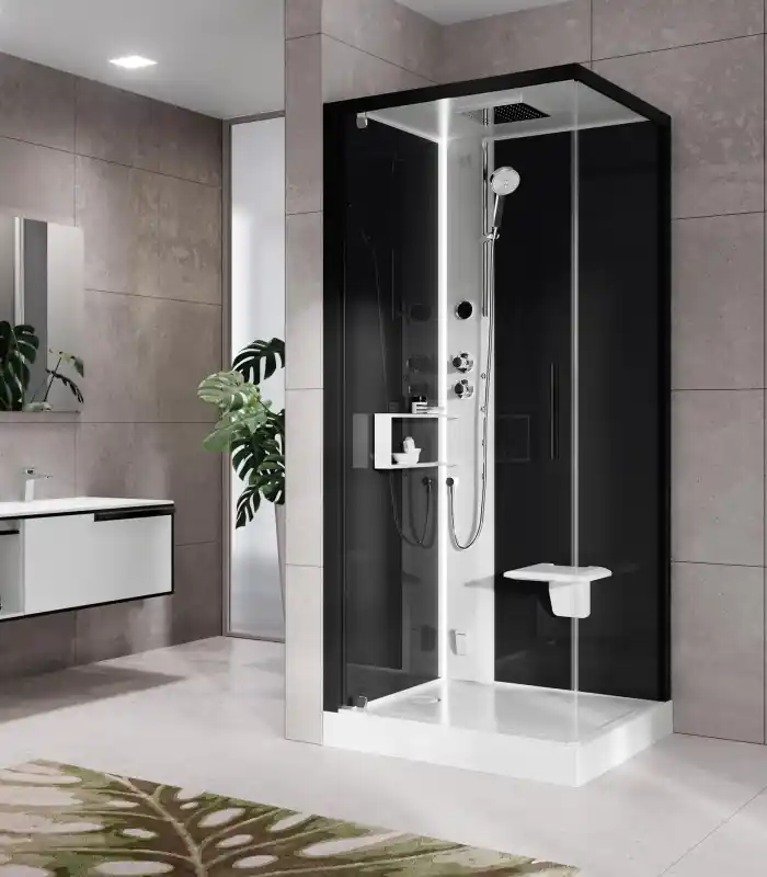 Novellini Glax Black 2 2.0 G+F Hamman Kabina parowa 80x80x217 cm wersja prawa profile czarne szkło przezroczyste G22GF89DM5-1HU