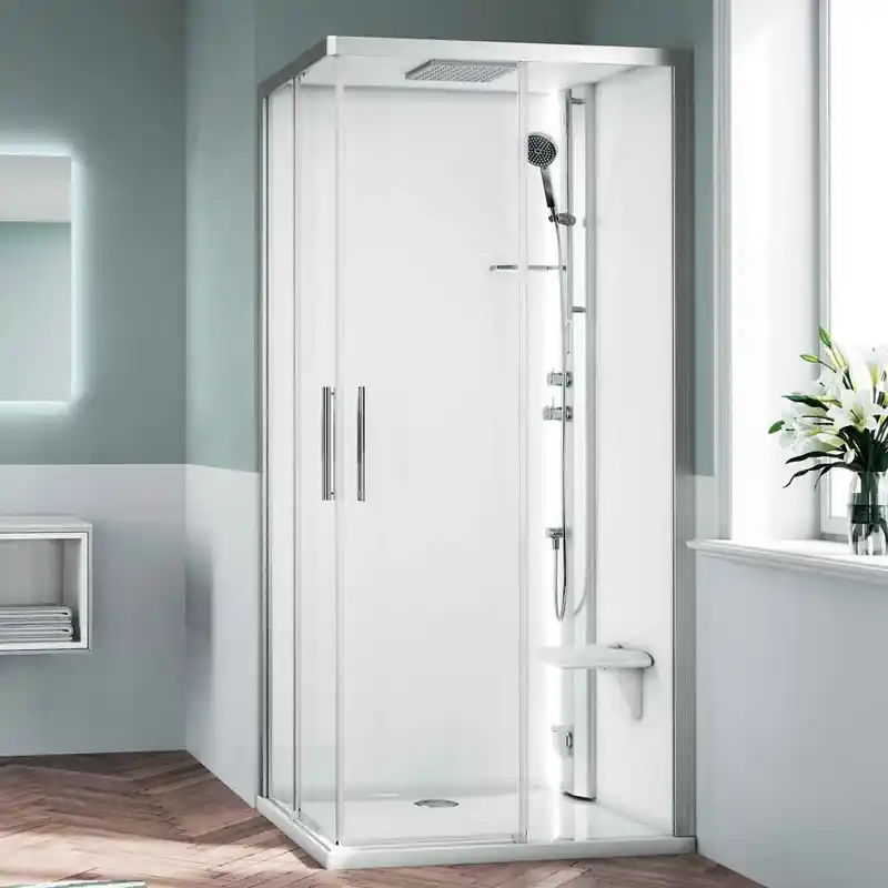 Novellini Glax Black 1 2.0 2P Sauna parowa 120x80x217 cm wersja lewa profile czarne szkło przezroczyste G212P129SM5-1HH