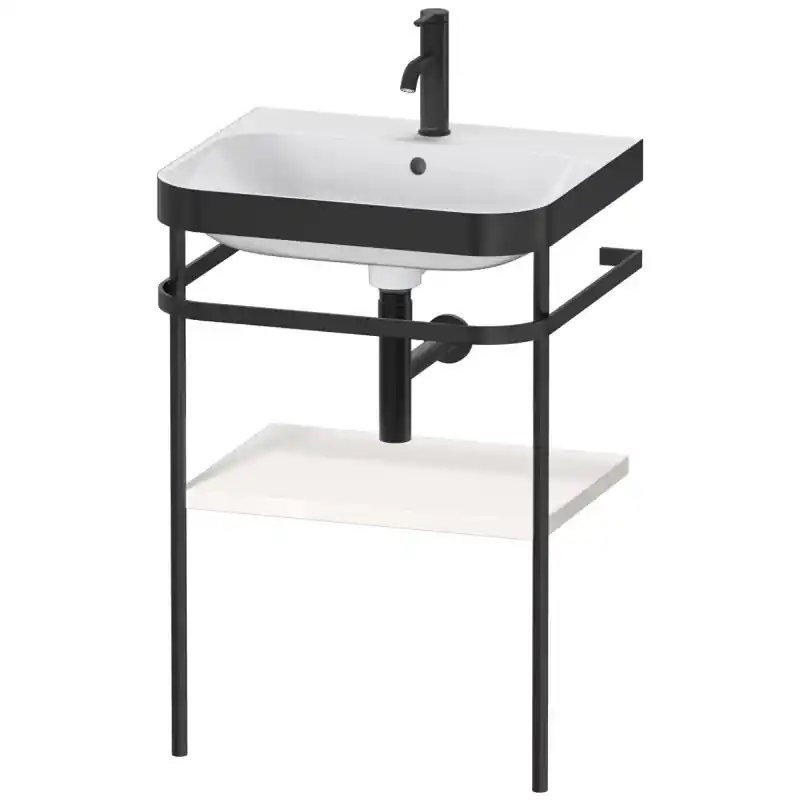 Duravit Happy D.2 Plus Umywalka meblowa c-bonded z konsolą 57,5x85 cm z 1 otworem na baterię czarny mat/biały HP4735O2222