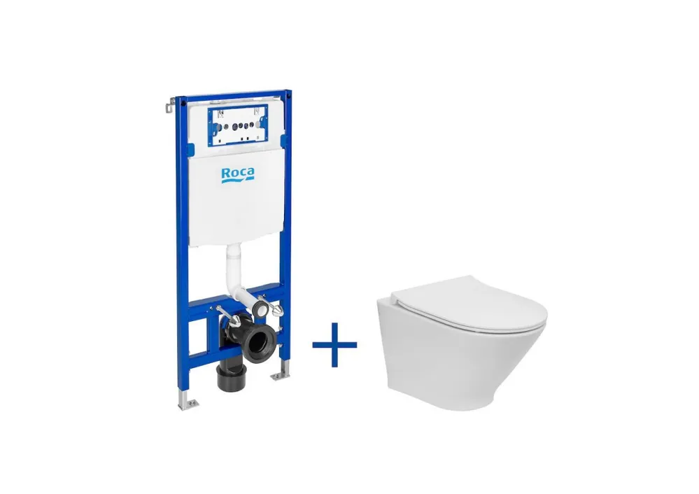 Roca Gap Round Compacto Zestaw Toaleta WC 48x35,5 cm krótka bez kołnierza + deska wolnoopadająca + stelaż Duplo One biała A893104480