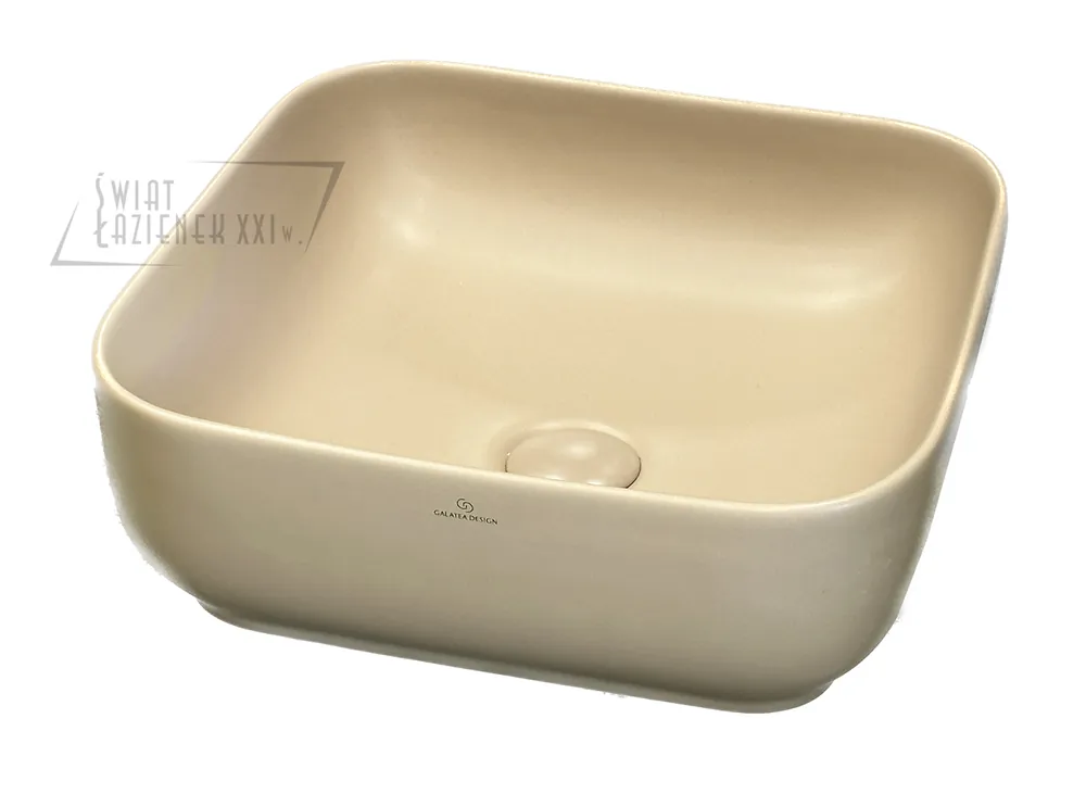 Galatea Design Empat Umywalka stawiana na blat 38,5x38,5 cm z korkiem klik-klak Cappuccino matt/Beżowy GD78110TMC WYPRZEDAŻ KOLORU!!