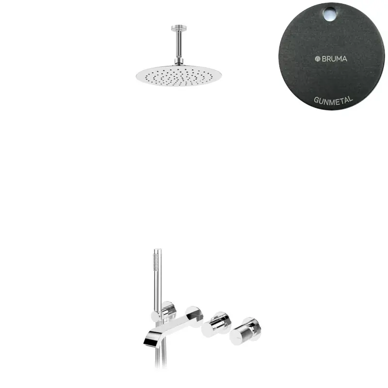 Bruma Avalon Bateria wannowo-natryskowa podtynkowa z deszczownicą sufitową Ø 250 mm i słuchawką prysznicową Gunmetal 1892506MG