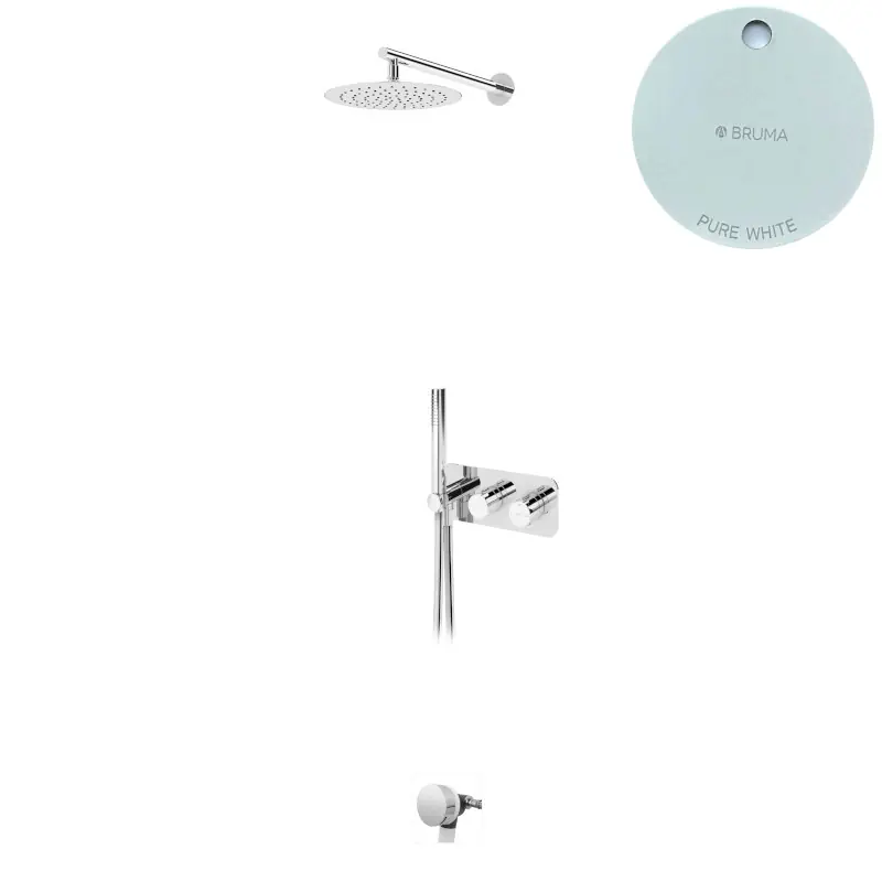 Bruma Avalon Bateria wannowo-natryskowa termostatyczna podtynkowa z deszczownicą Ø 250 mm słuchawką prysznicową i napełniaczem w przelewie Pure White 1843722PW