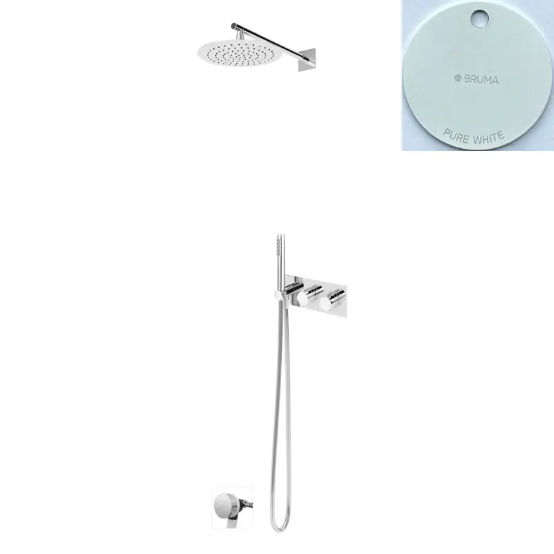 Bruma Breeze Zestaw natryskowy Ø 250 mm termostatyczny podtynkowy z ramieniem ściennym i syfonem Pure White 1873101PW